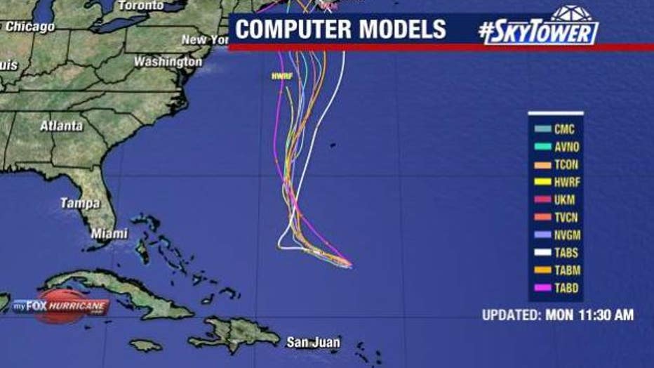 Computer models show Hurricane Lee staying over open waters.