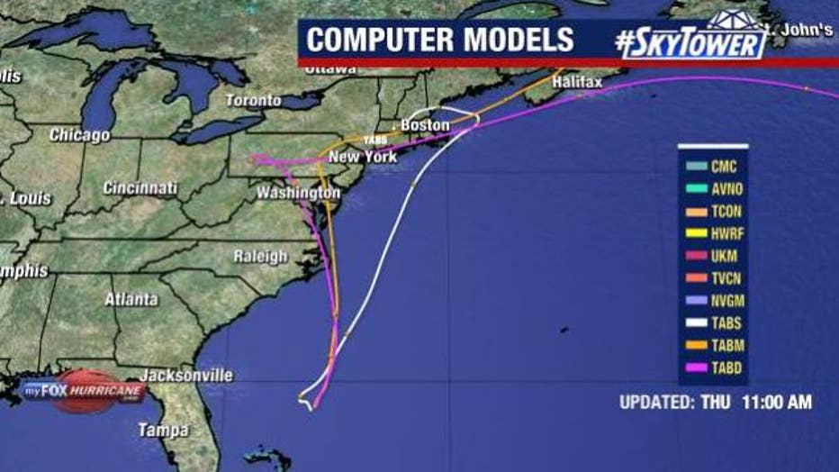 Computer models show Potential Tropical Cyclone 16 moving north after forming off the Southeast coastline.