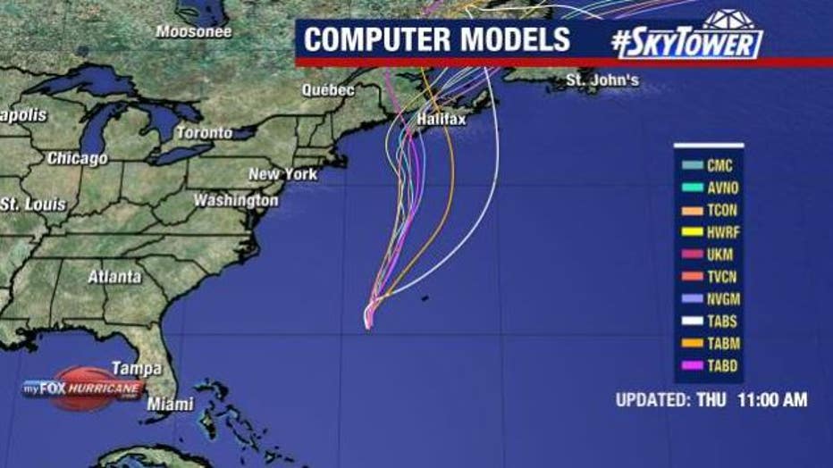 Computer models show Lee making landfall in the area of New England on Saturday.