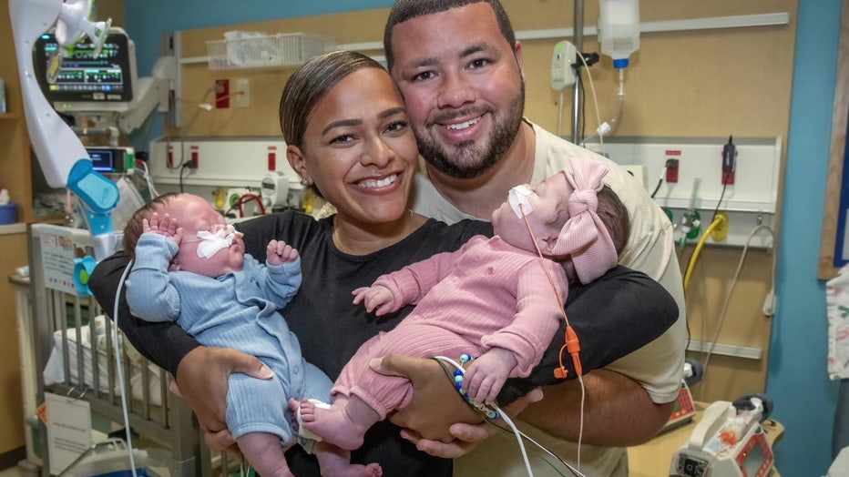 The Francos are happy to be able to take their babies home.