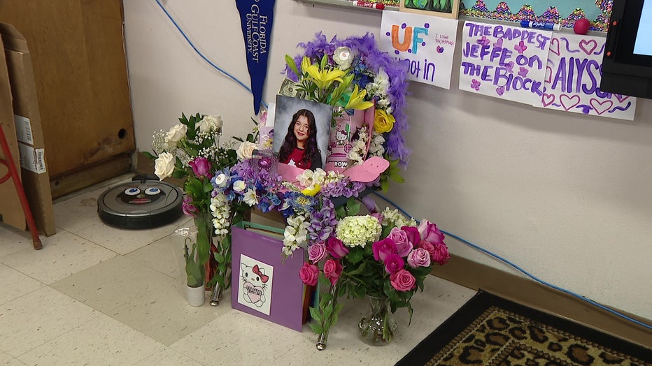 Hernandez’s chair sits at the front of the classroom.