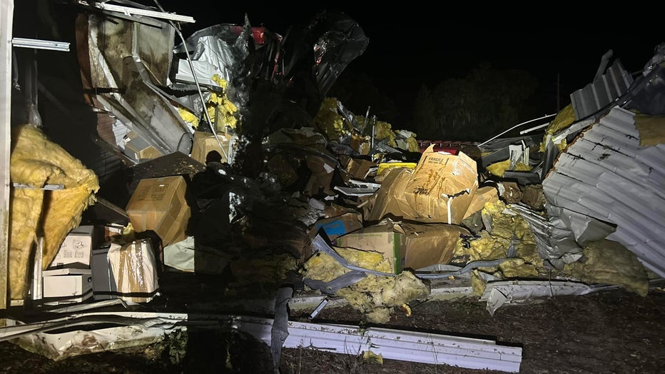 Damage to the Walmart after a suspect drove a stolen excavator into its wall. Image is courtesy of the Gainesville Police Department.