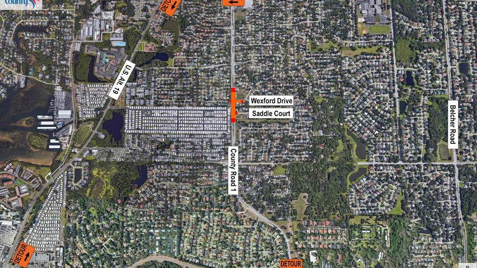 The detour for north-south traffic is Alt. U.S. 19, according to officials. Courtesy: Pinellas County