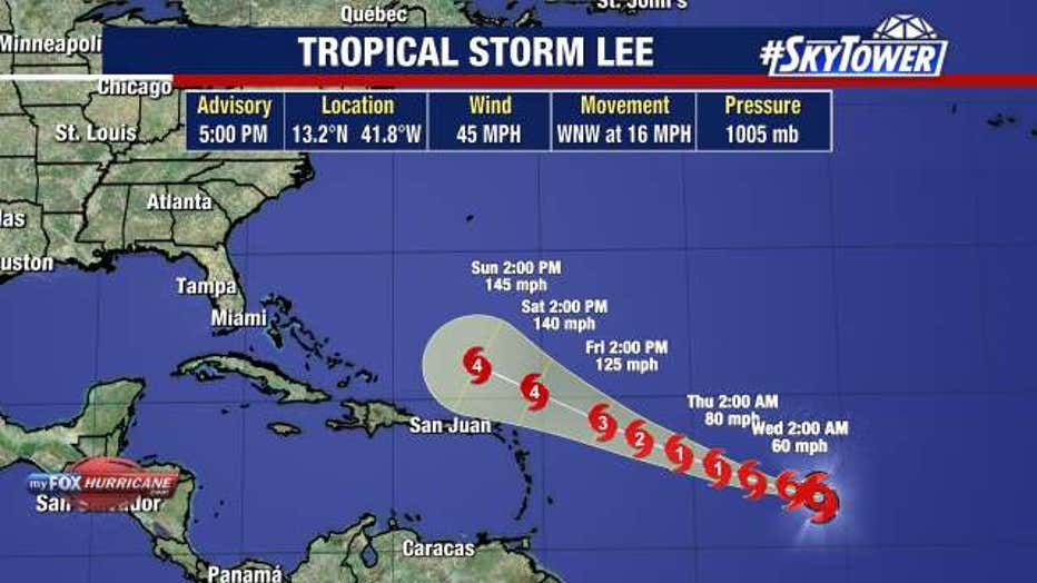 Tropical Storm Lee named over Atlantic, expected to 'extremely