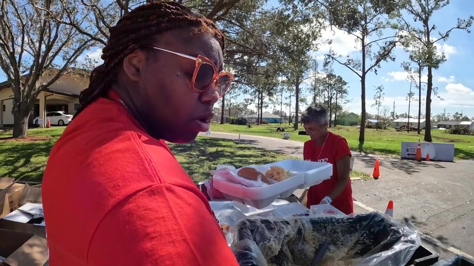 Salvation Army volunteers had out food. 