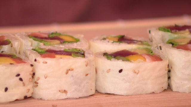 Sunda New Asian chefs give tutorial on how to make a Island Maki roll