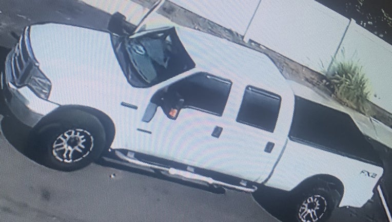 Witnesses told police they saw a woman yelling for help trying to exit a newer style, white Ford F-250 pickup truck. Image is courtesy of the Pasco County Sheriff's Office.