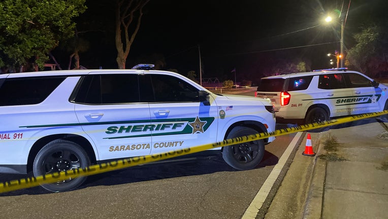 Crime scene tape and patrol vehicles at the scene of a deadly deputy-involved shooting in Sarasota. Image is courtesy of the Sarasota County Sheriff's Office.