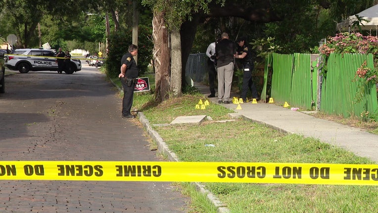 Police officers at the scene of a shooting in St. Petersburg.