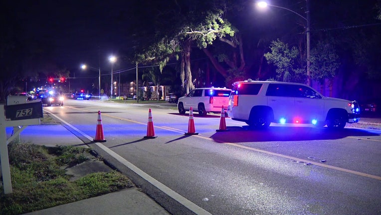 Patrol vehicles at scene of fatal crash in Dunedin. 