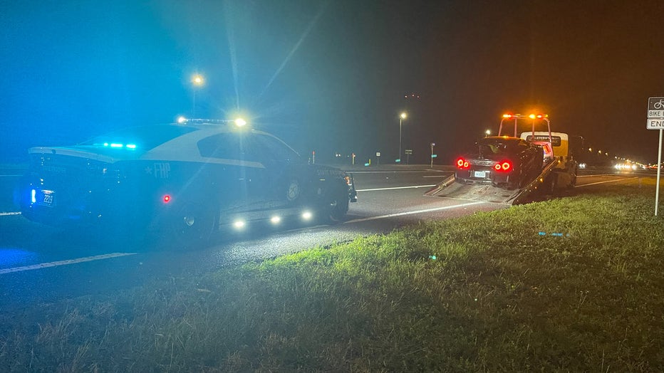 Florida Highway Patrol cruiser behind a vehicle troopers say was being driven by Joshua Scuddy more than 100 mph over the Gandy Bridge. 