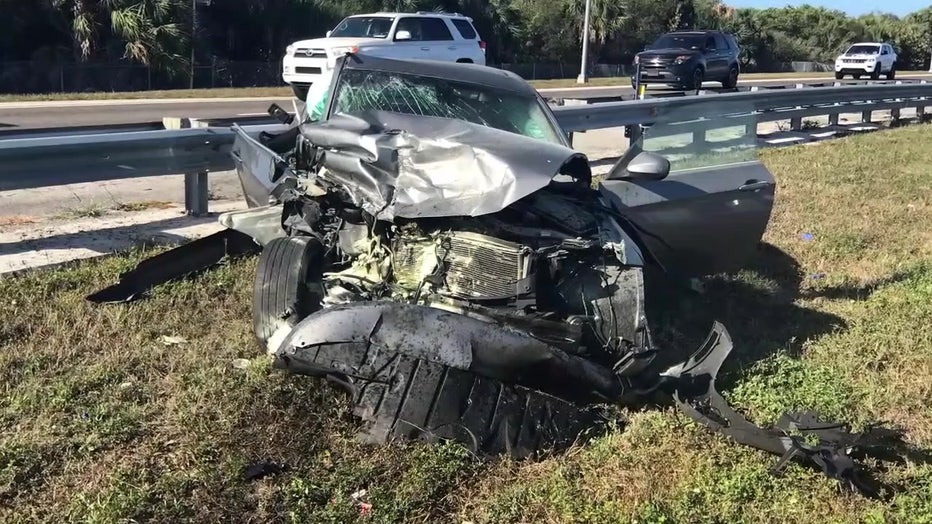 Accused drunk driver Kristen Watts' vehicle post-crash. 