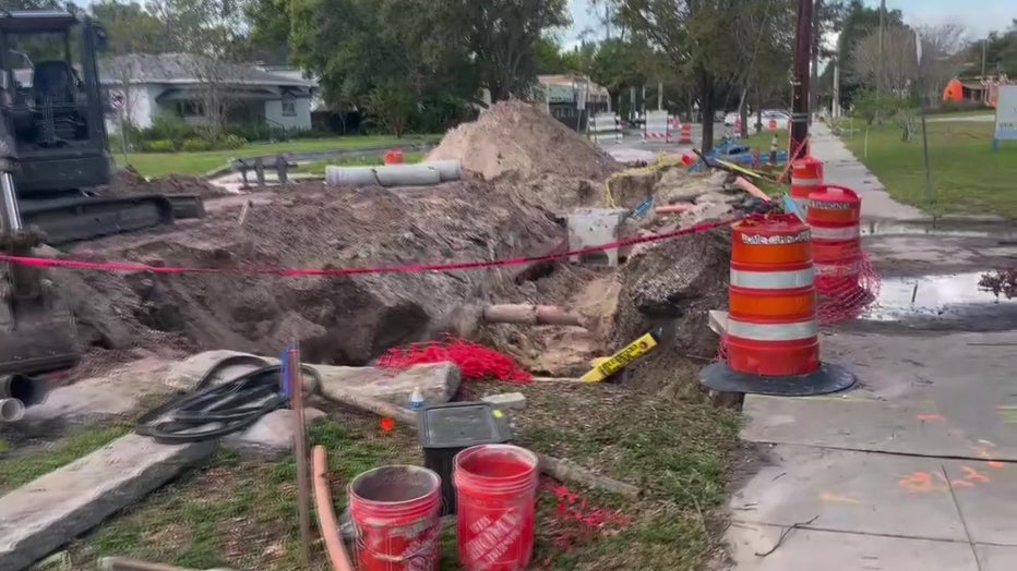 Construction on Central Avenue in Seminole Heights.