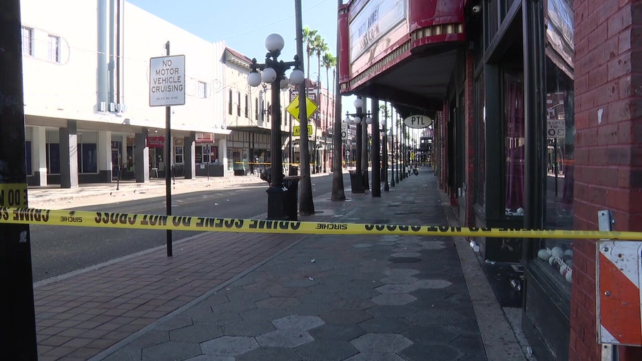Crime scene tape in Ybor City after fatal shooting.