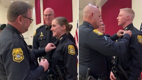 Two Tampa police officers pin badges to son, daughter in department's swear-in ceremony