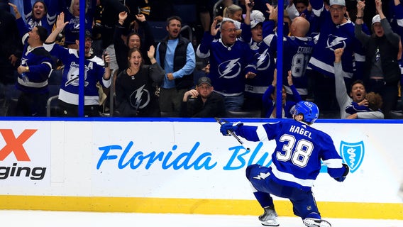 Hagel scores in OT as Lightning beat Eastern Conference-leading Bruins 5-4