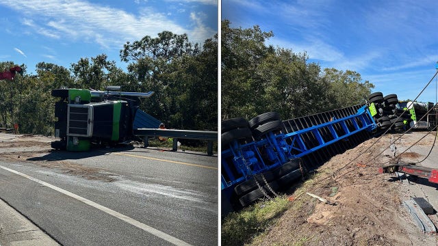 Semi-truck topples over while exiting off I-75 in Hillsborough County: FHP