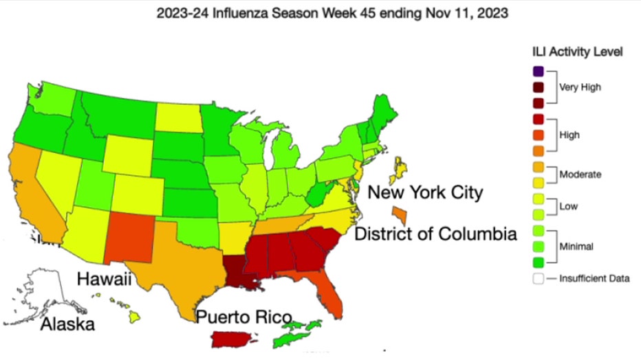 CDC Flu Cases In Florida Are On The Rise Before Thanksgiving Florida   Cdc Map 