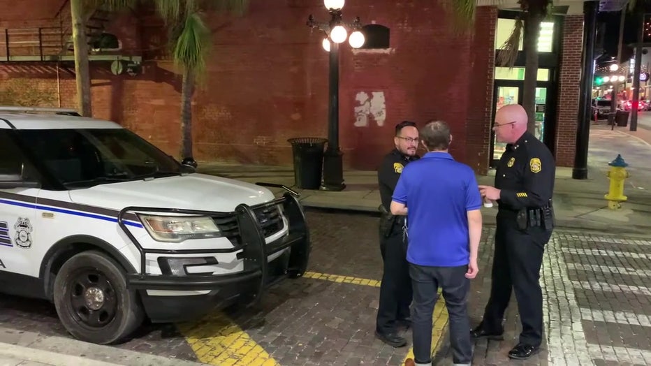 Tampa Police Chief Lee Bercaw patrols Ybor City. 