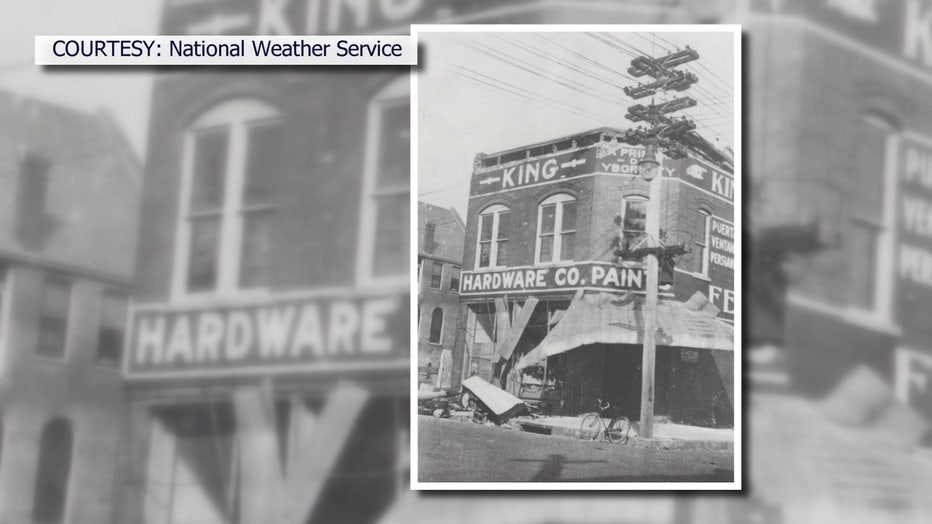 Greco's family hardware store in Ybor City following the hurricane of 1921,