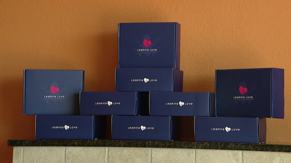 Leaping Love boxes stacked up. 