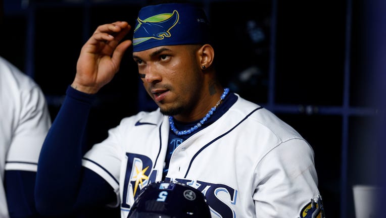 ST PETERSBURG, FLORIDA - AUGUST 12: Wander Franco #5 of the Tampa Bay Rays prepares to bat during the ninth inning against the Cleveland Guardians at Tropicana Field on August 12, 2023 in St Petersburg, Florida. (Photo by Douglas P. DeFelice/Getty Images)