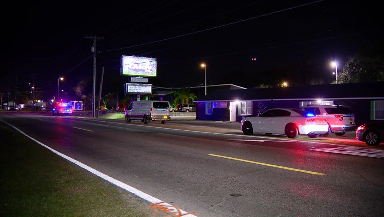 Police outside of Chica's Cabaret where a man was injured in a shooting early Friday morning.