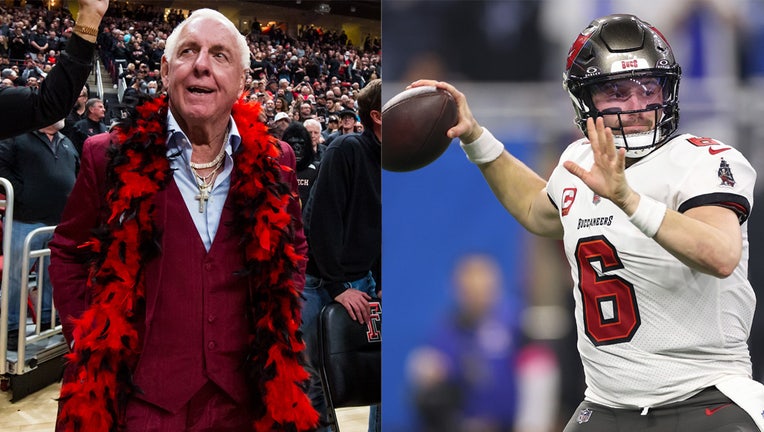 Pictured: Ric Flair and Baker Mayfield. Credit: Getty Images.