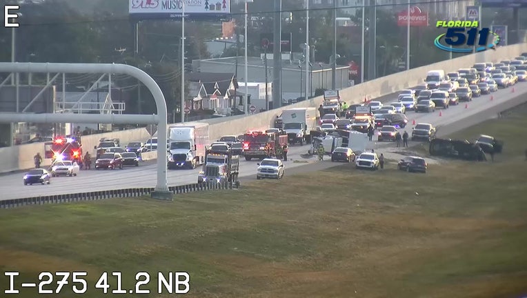 A dumptruck crash has closed a portion of I-275 Southbound. 