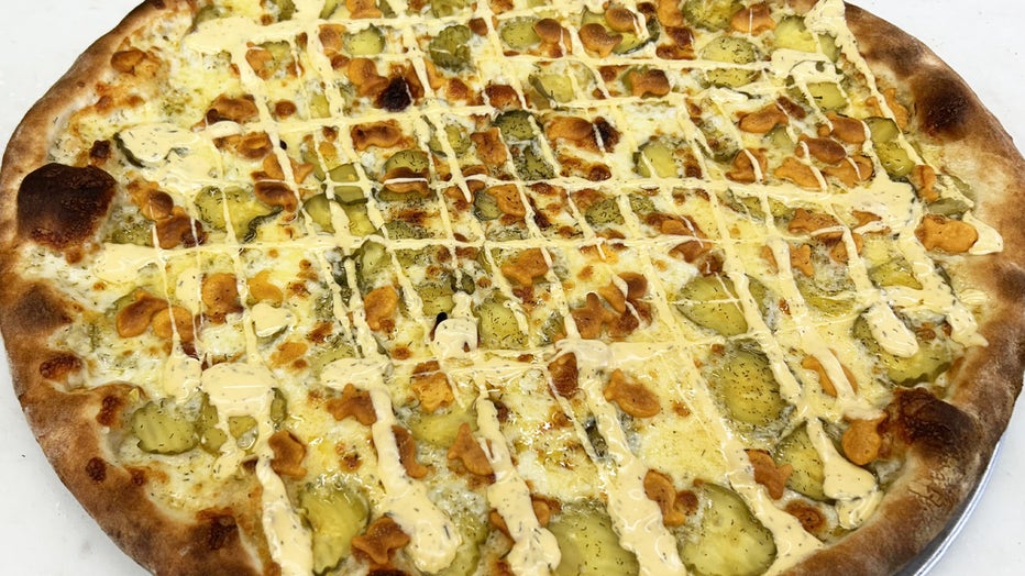 Cheddar Pickle Crunch Pizza. Image is courtesy of the Florida State Fair. 