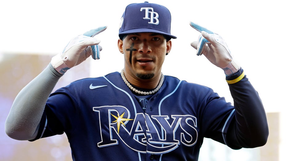 NEW YORK, NY - AUGUST 1: Wander Franco #5 of the Tampa Bay Rays reacts against the New York Yankees before the first inning at Yankee Stadium on August 1, 2023 in New York City. (Photo by Adam Hunger/Getty Images)