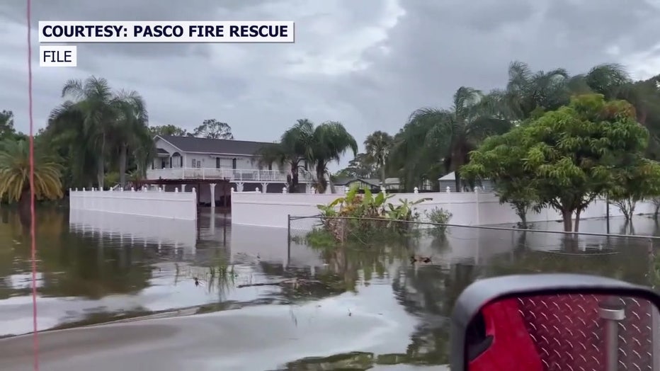 Flooded streets in Pasco County following Hurricane Idalia. 