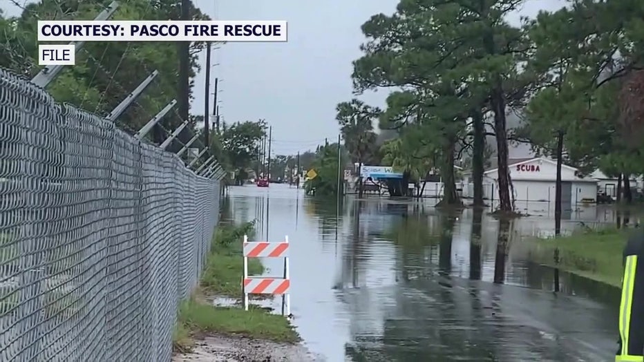 Flooded streets in Pasco County following Hurricane Idalia. 