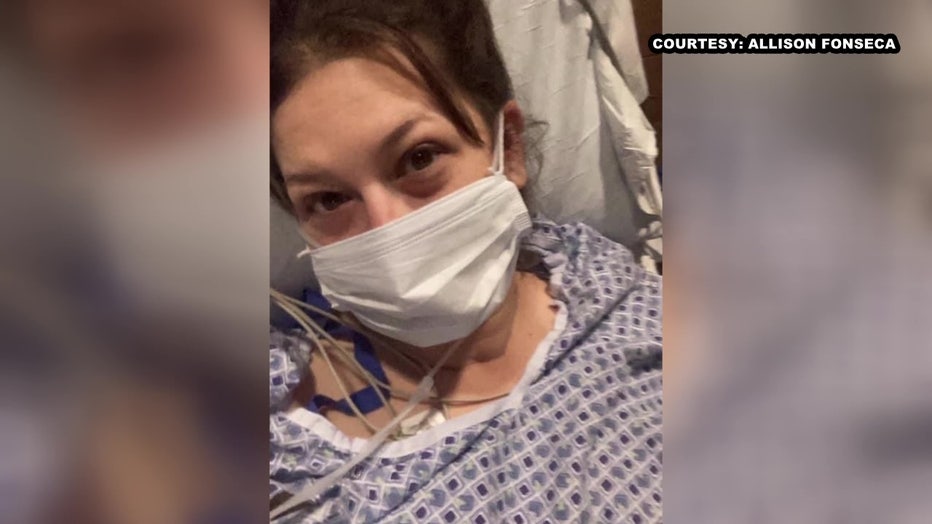 Amanda Romero in the hospital battling cervical cancer. 