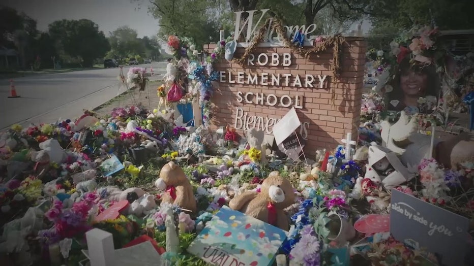 A memorial outside of Robb Elementary School. 