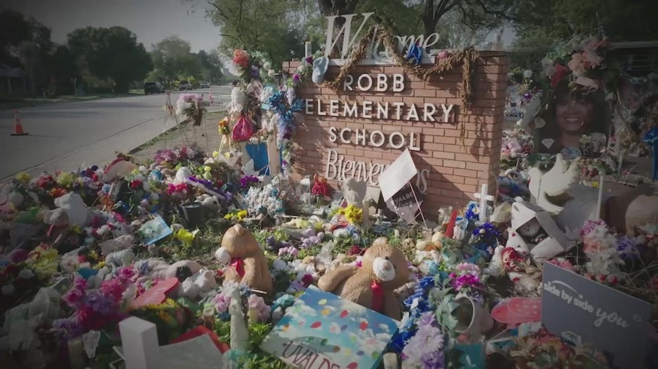 A memorial outside of Robb Elementary School.