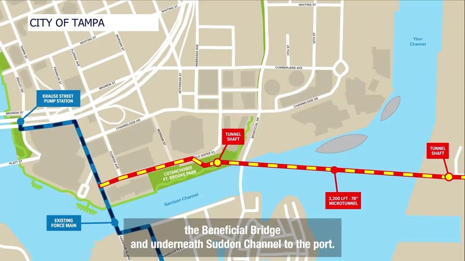 Map of wasterwater project in downtown Tampa. Image is courtesy of the city of Tampa. 