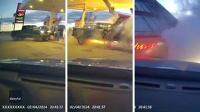 'Oh my God!': Video shows out-of-control truck obliterate gas pumps