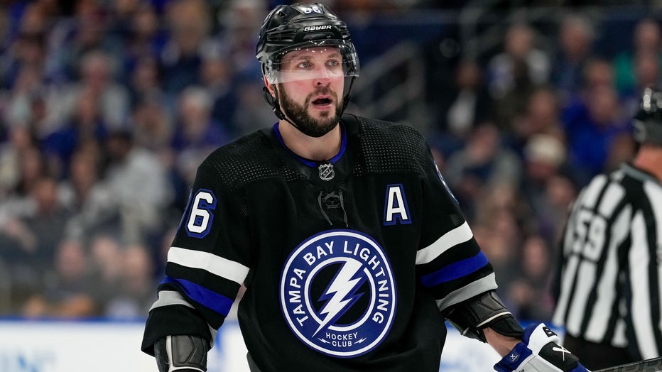 TAMPA, FL - FEBRUARY 15: Tampa Bay Lightning right wing Nikita Kucherov (86) during the NHL Hockey match between the Tampa Bay Lightning and Colorado Avalanche on February 15th, 2024 at Amalie Arena in Tampa, FL. (Photo by Andrew Bershaw/Icon Sportswire via Getty Images)