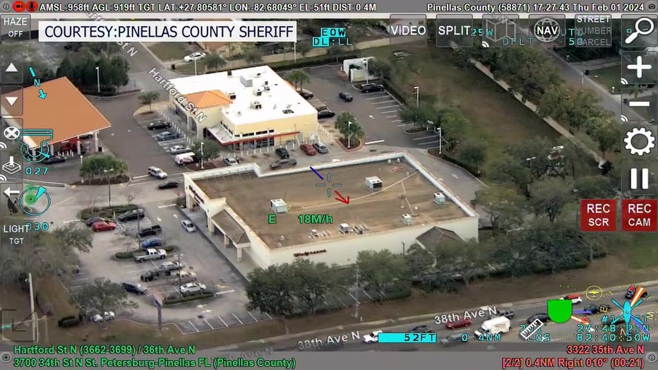 Aerial view of traffic stop that led to Anthony Elliot fleeing officers and crashing into two vehicles. Image is courtesy of the Pinellas Park police Department. 