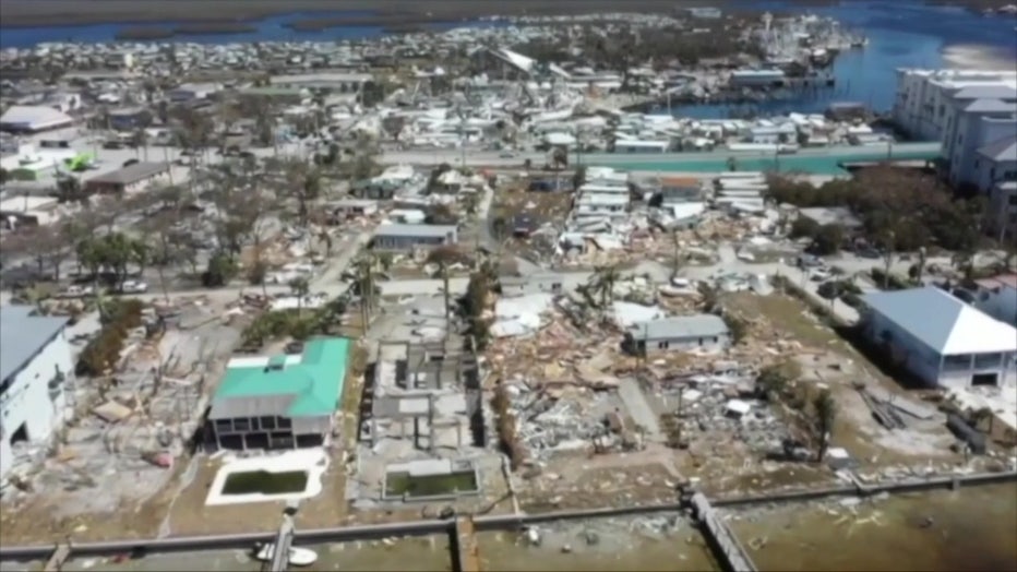 Aerial view of the aftermath of a hurricane. 