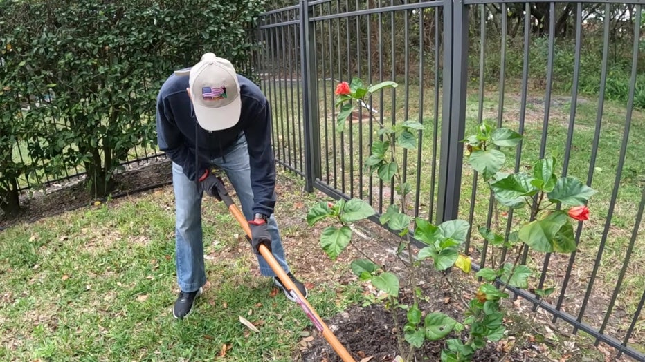 Roy Caldwood enjoys gardening at 101.