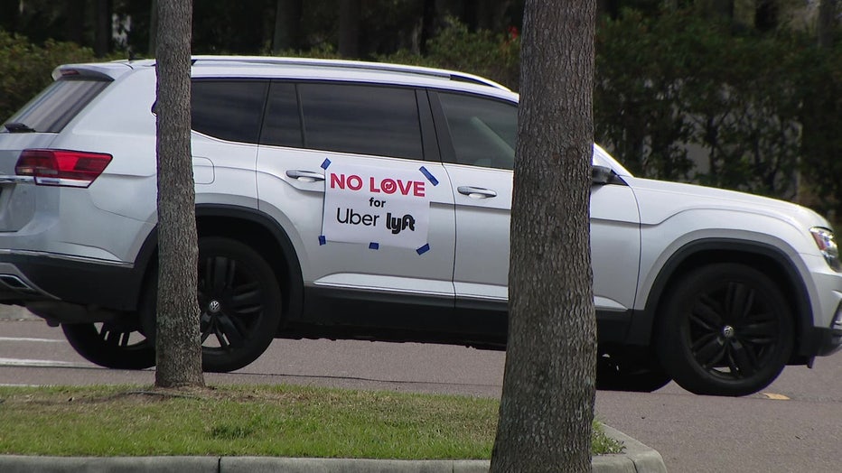 Rideshare drivers rallied at TPA over wages on Wednesday.