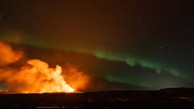 Watch: Iceland volcano erupts amidst Northern Lights display