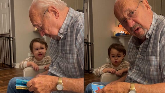 Watch this great-grandfather read the 'Baby Shark' book without knowing the song
