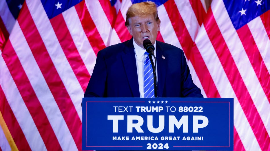 Former US President Donald Trump during a Super Tuesday election night watch party at the Mar-a-Lago Club in Palm Beach, Florida, US, on Tuesday, March 5, 2024. Trump notched a series of Republican presidential primary victories on Tuesday as he barrels closer toward his party's nomination. Photographer: Eva Marie Uzcategui/Bloomberg via Getty Images