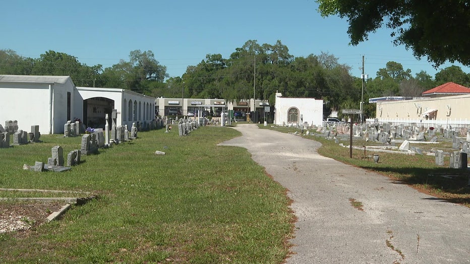 Before Columbus Drive was built the cemetery used to span northward. 