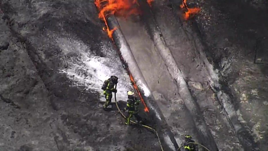 Aerial view of a brush fire on Mosaic's Riverview property.