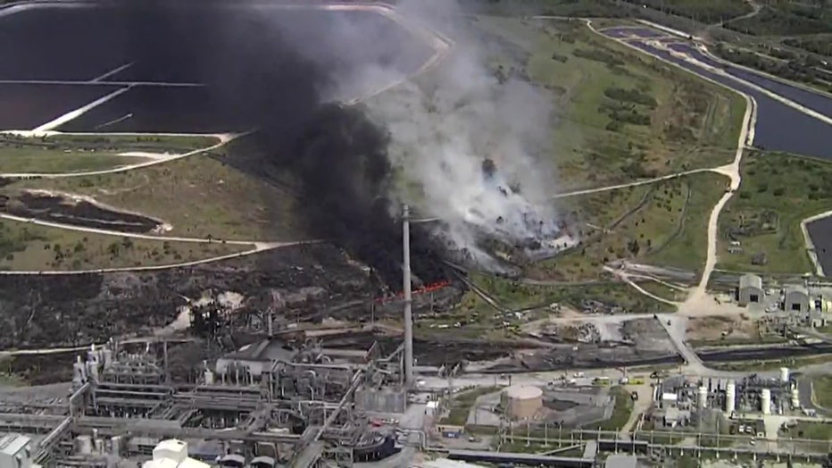 Aerial view of a brush fire on Mosaic's Riverview property.