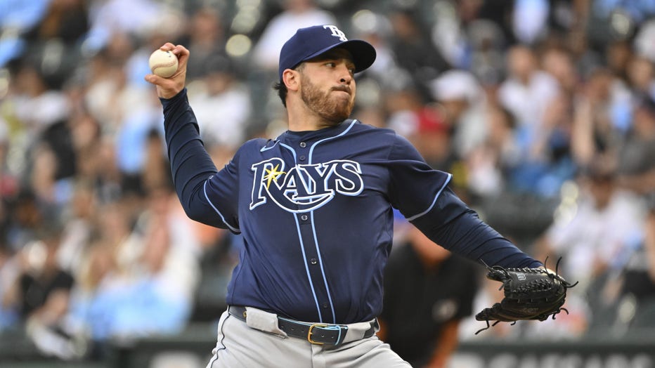 CHICAGO, ILLINOIS - APRIL 27: Aaron Civale #34 of the Tampa Bay Rays throws a pitch during the first inning of a game against the Chicago White Sox at Guaranteed Rate Field on April 27, 2024 in Chicago, Illinois. (Photo by Nuccio DiNuzzo/Getty Images)